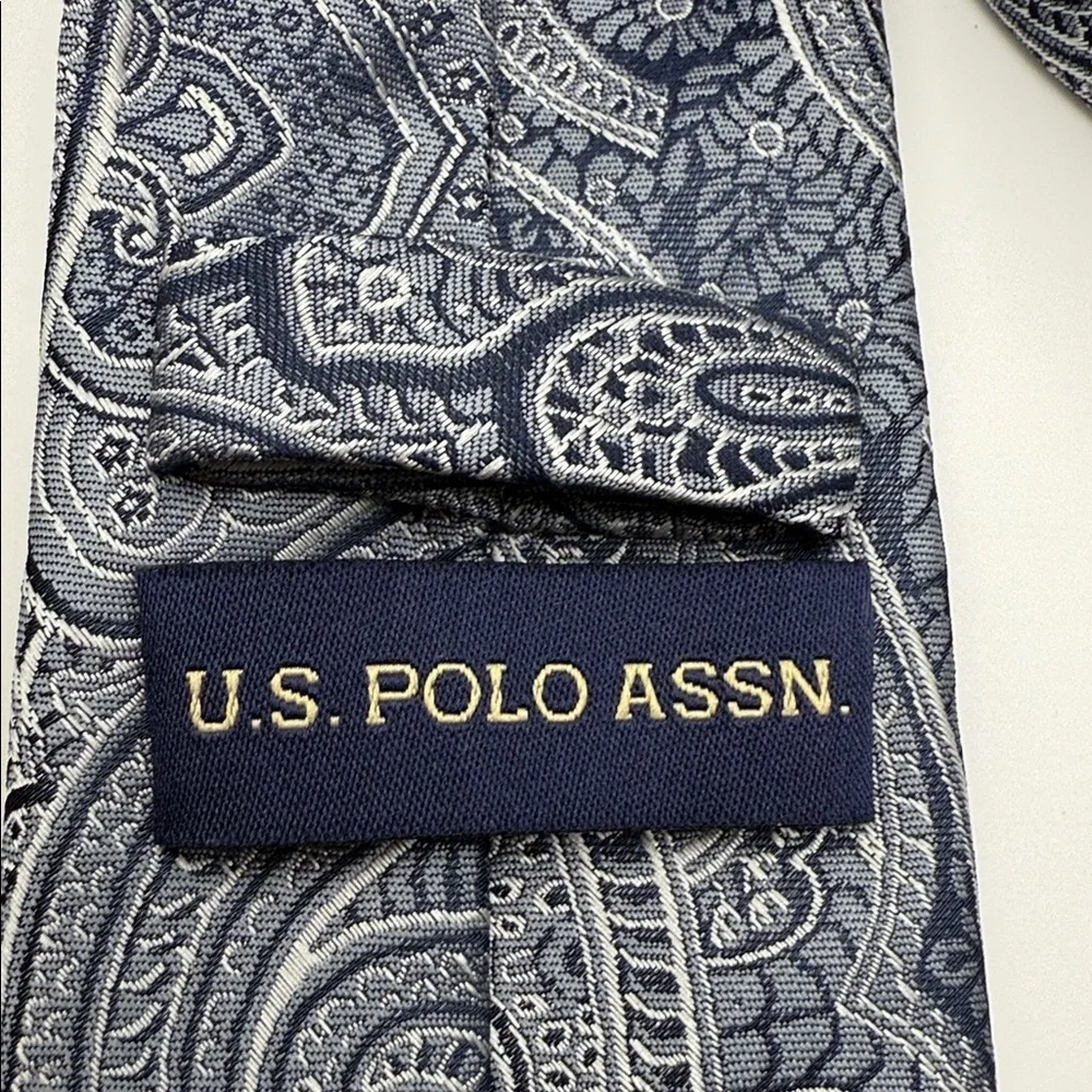 U.S. Polo Assn. Navy & Silvery Gray Paisley Hand Made Tie,Office,Formal